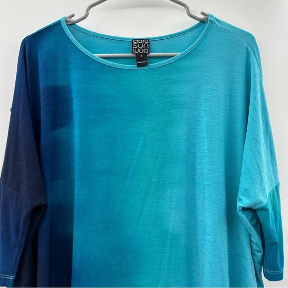 Clara Sun Woo Blue Ombre Oversized Half‎ Sleeve Pullover Top Size S - Picture 2 of 8